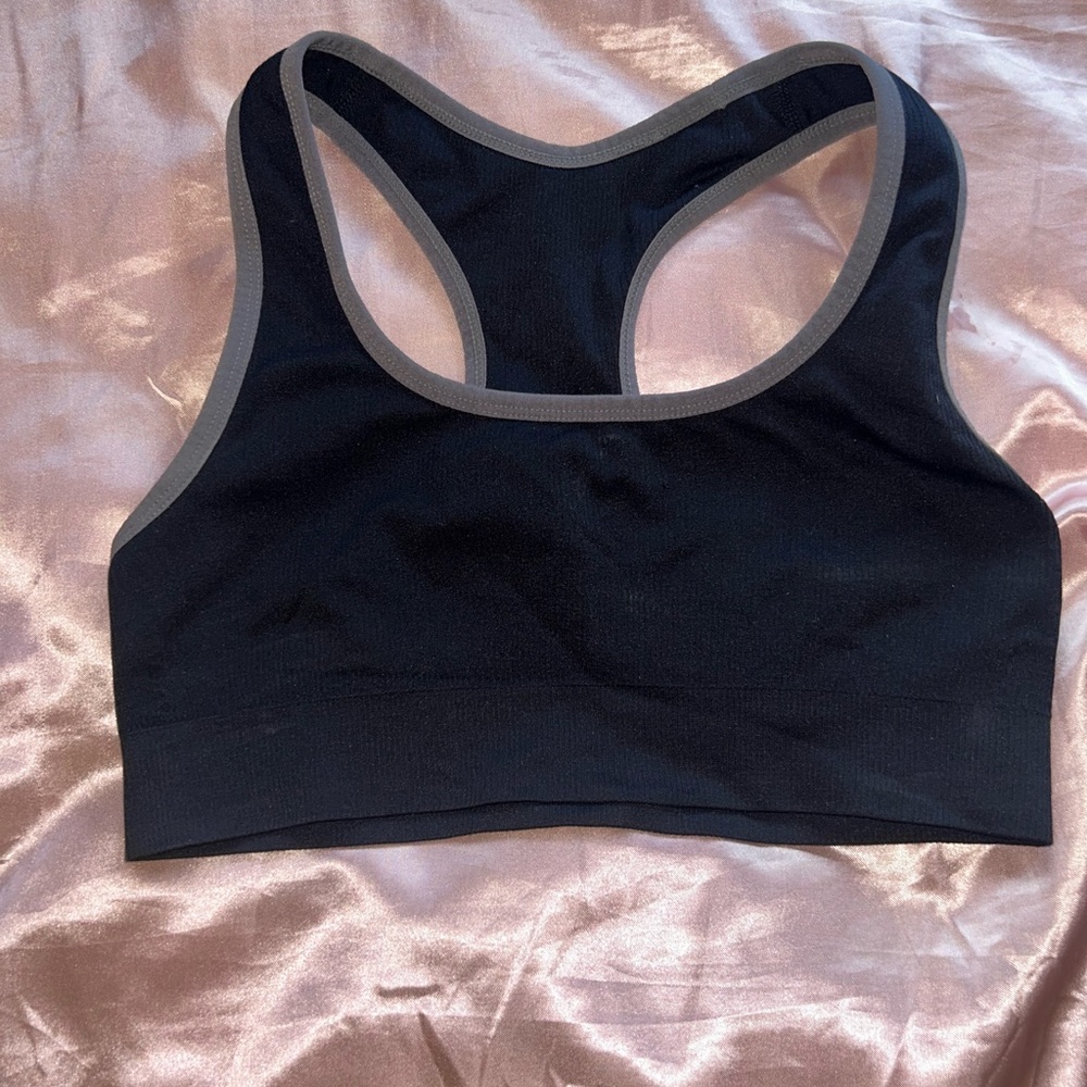 Zella Black Seamless Racerback Sports Bra with Gray Trim